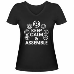 Женская футболка с V-образным вырезом Keep calm & assemble - PrintSalon