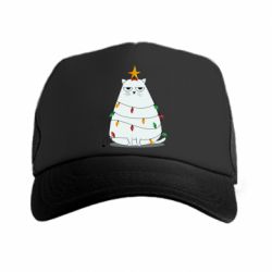 Кепка-тракер Cat and Christmas Lights - PrintSalon