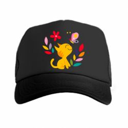 Кепка-тракер Cat, Flowers and Butterfly - PrintSalon