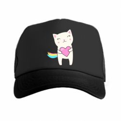 Кепка-тракер Cute cat with heart - PrintSalon
