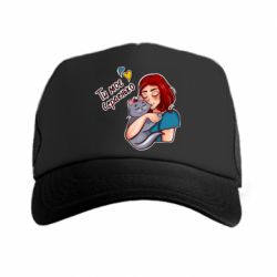 Кепка-тракер Девочка с котом - ты мое сердечко - PrintSalon