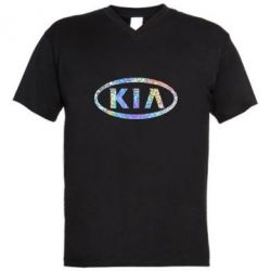Мужская футболка  с V-образным вырезом KIA logo Голограмма - PrintSalon
