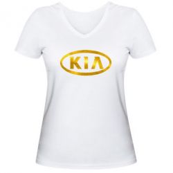 Женская футболка с V-образным вырезом KIA logo Голограмма - PrintSalon