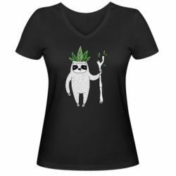 Женская футболка с V-образным вырезом King sloths - PrintSalon