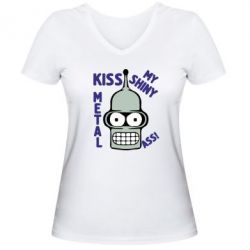 Женская футболка с V-образным вырезом Kiss metal - PrintSalon