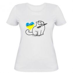 Женская футболка Кіт-патріот-PrintSalon Женская футболка Кіт-патріот