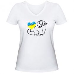 Женская футболка с V-образным вырезом Кіт-патріот