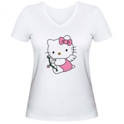 Женская футболка с V-образным вырезом Kitty амурчик - PrintSalon