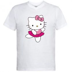 Мужская футболка  с V-образным вырезом Kitty балярина - PrintSalon