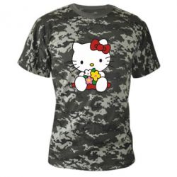 Камуфляжная футболка Kitty с букетиком - PrintSalon
