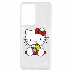 Чехол для Samsung S21 Ultra Kitty с букетиком - PrintSalon