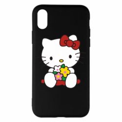 Чехол для iPhone X/Xs Kitty с букетиком - PrintSalon
