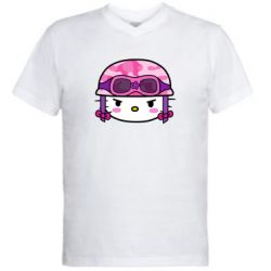 Мужская футболка  с V-образным вырезом Kitty-вояка - PrintSalon