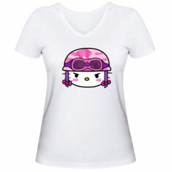 Женская футболка с V-образным вырезом Kitty-вояка - PrintSalon
