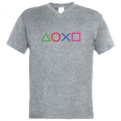 Чоловіча футболка з V-подібним вирізом Кнопки PlayStation-PrintSalon Чоловіча футболка з V-подібним вирізом Кнопки PlayStation