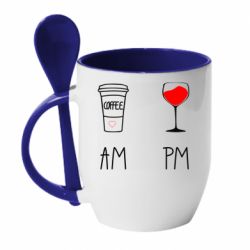 Чашка з ложкою Кофе и бокал с вином - PrintSalon