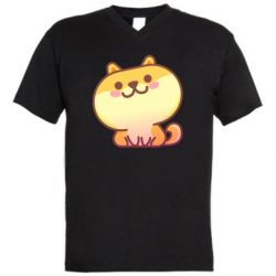 Мужская футболка  с V-образным вырезом Корги с улыбкой - PrintSalon