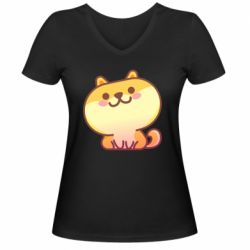 Женская футболка с V-образным вырезом Корги с улыбкой - PrintSalon
