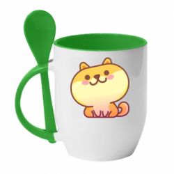 Чашка с ложкой Корги с улыбкой - PrintSalon
