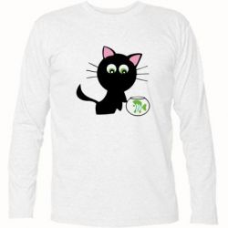 Футболка с длинным рукавом Кошечка и аквариум - PrintSalon