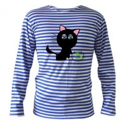 Тельняшка с длинным рукавом Кошечка и аквариум - PrintSalon