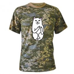 Камуфляжная футболка Кот с факом - PrintSalon