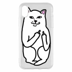 Чехол для iPhone X/Xs Кот с факом - PrintSalon