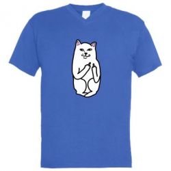 Мужская футболка  с V-образным вырезом Кот с факом - PrintSalon