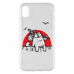Чехол для iPhone X/Xs Кот Саймона на фоне заката - PrintSalon