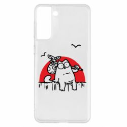 Чехол для Samsung S21+ Кот Саймона на фоне заката - PrintSalon