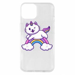 Чехол для iPhone 14 Котик-единорог