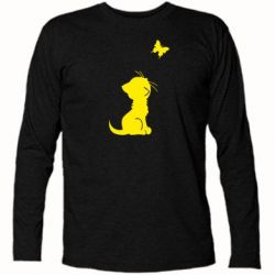 Футболка с длинным рукавом котик и бабочка - PrintSalon