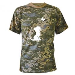 Камуфляжная футболка котик и бабочка - PrintSalon