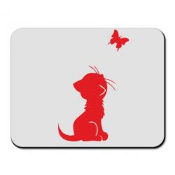 Коврик для мыши котик и бабочка - PrintSalon