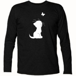 Футболка с длинным рукавом Котик с бабочкой - PrintSalon