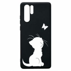 Чехол для Huawei P30 Pro Котик с бабочкой - PrintSalon