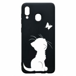 Чехол для Samsung A30 Котик с бабочкой - PrintSalon