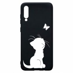 Чехол для Samsung A70 Котик с бабочкой - PrintSalon
