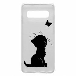 Чехол для Samsung S10 Котик с бабочкой - PrintSalon