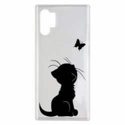 Чехол для Samsung Note 10 Plus Котик с бабочкой - PrintSalon