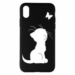 Чехол для iPhone X/Xs Котик с бабочкой - PrintSalon