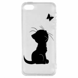 Чехол для iPhone5/5S/SE Котик с бабочкой - PrintSalon