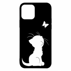 Чехол для iPhone 12 Котик с бабочкой - PrintSalon