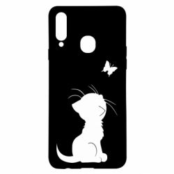 Чехол для Samsung A20s Котик с бабочкой - PrintSalon