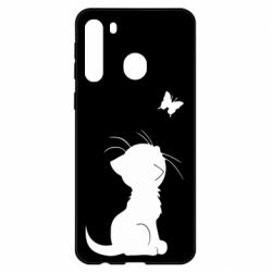 Чехол для Samsung A21 Котик с бабочкой - PrintSalon