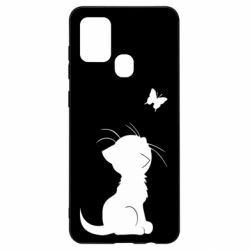 Чехол для Samsung A21s Котик с бабочкой - PrintSalon
