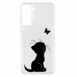 Чехол для Samsung S21 Котик с бабочкой - PrintSalon