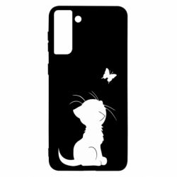 Чехол для Samsung S21 Ultra Котик с бабочкой - PrintSalon