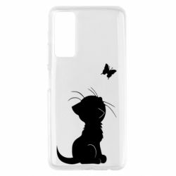 Чехол для Huawei P Smart 2021 Котик с бабочкой - PrintSalon