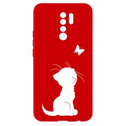 Чехол для Xiaomi Redmi 9 Котик с бабочкой - PrintSalon